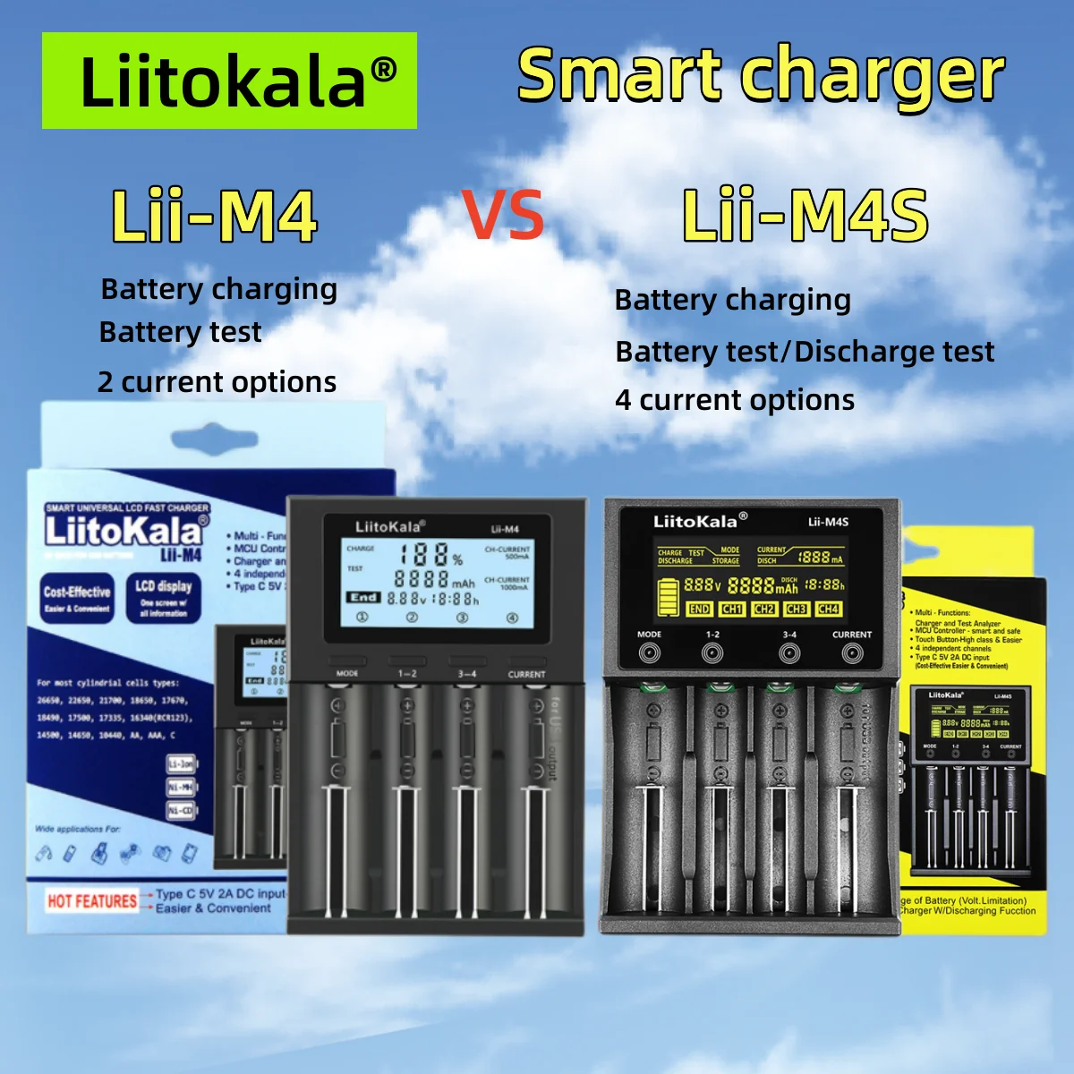 LiitoKala Lii-M4 Lii-M4S Lii-402 Lii-500 3.7V 18650 18350 26650 14500 16340 NiMH lithium battery Discharge test smart charger