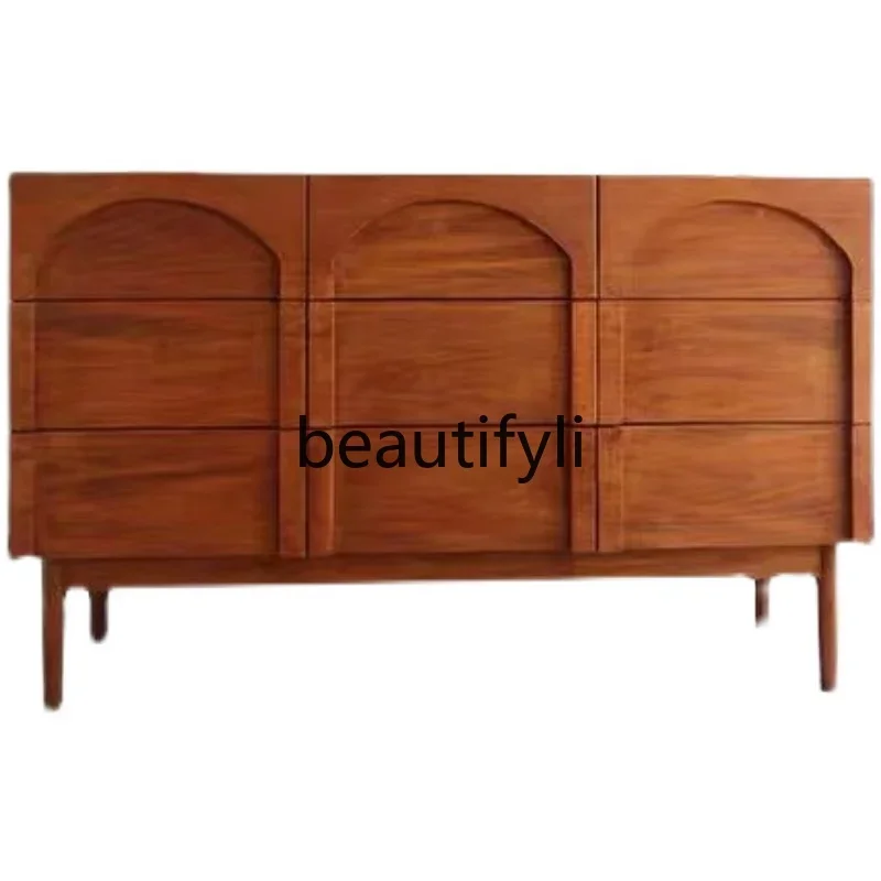

Nordic solid wood arched door retro nine-bucket drawer American living room against the wall locker customization