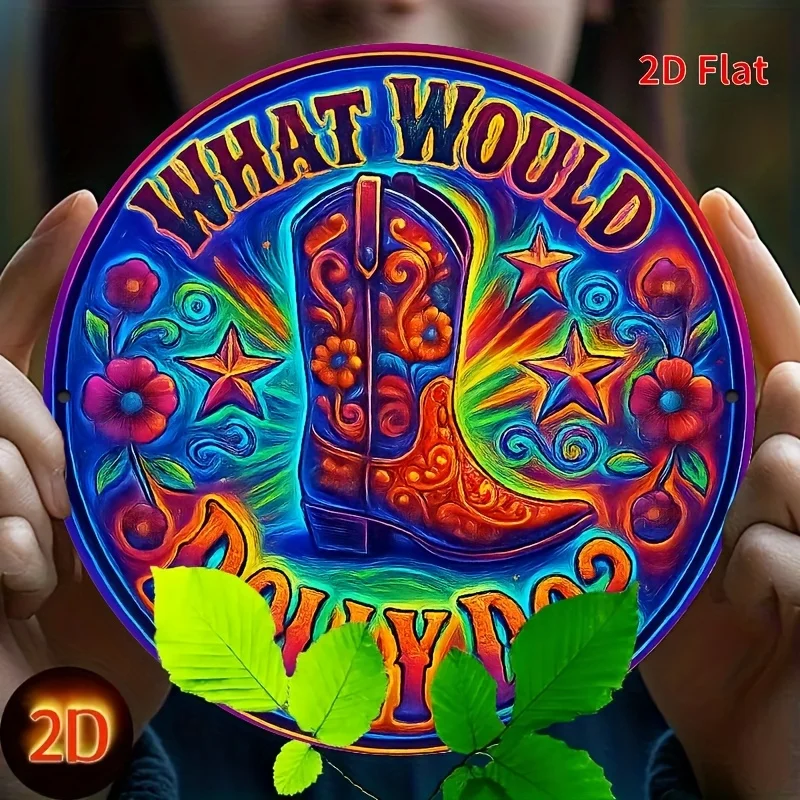 HD Tin Sign What Would Dolly Do Cowboy Boot Round Vintage Metal Wall Art Retro Western Decor
