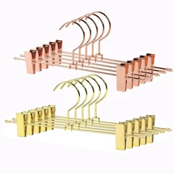 10-30 Pack Metal Heavy Duty Pants Skirt Hangers Shiny Gold Trousers Hangers with Adjustable Non Slip Clips Rack and Swivel Hook