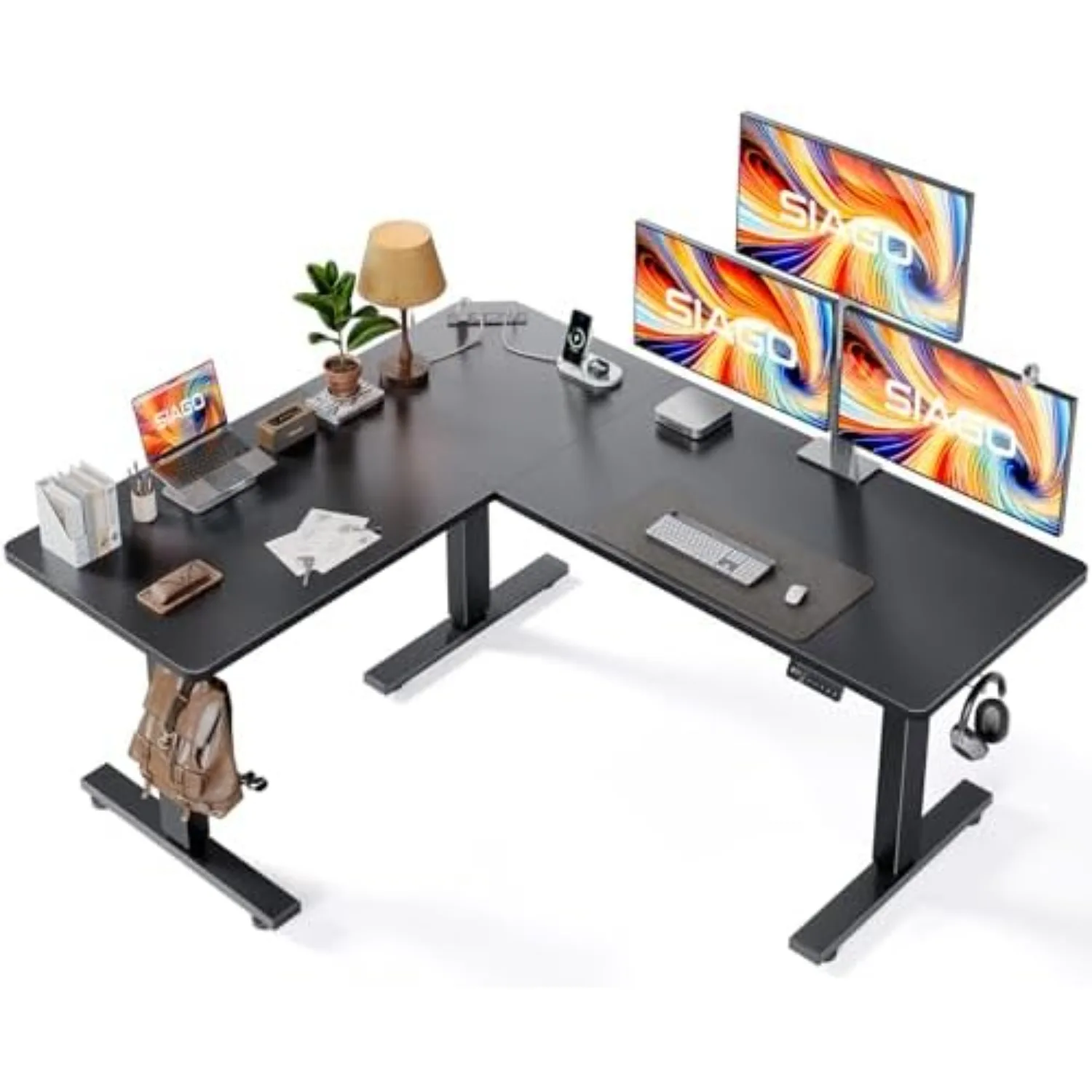 L-Shaped Standing Desk - 63 x 55 Inch Adjustable Corner Standing Desk with Charging Station - L Shape Sit Stand Table