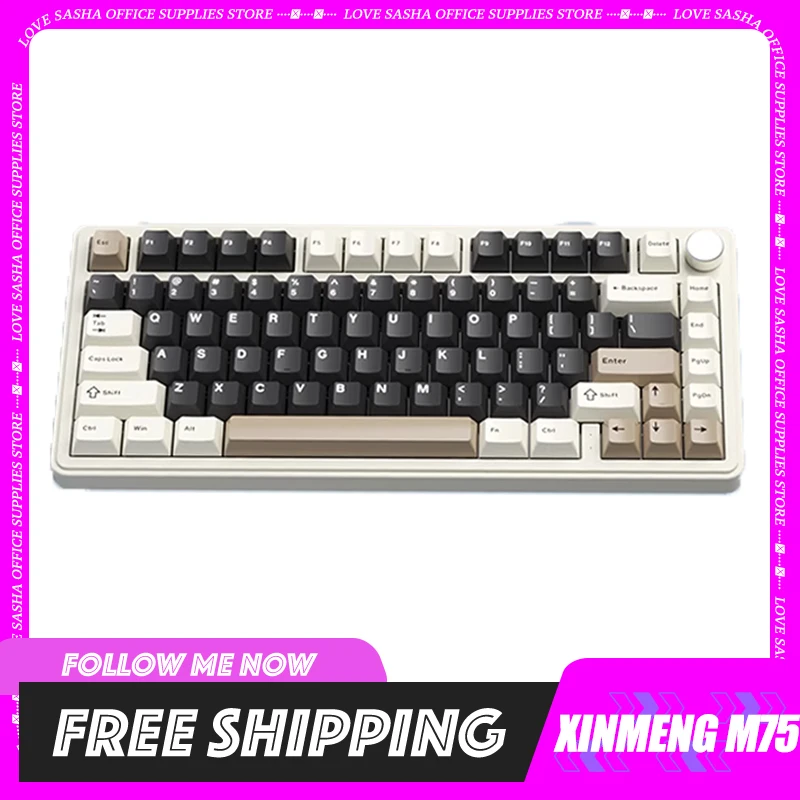 

XINMENG M75 Keyboard Tri-mode Wireless Gaming Mechanical Keyboards Alloy Knob Hot Swap RGB PBT Customized Axis PC Accessory Gift