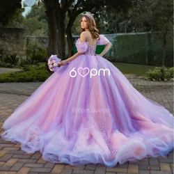 Lilac lavender 3D Appliques Quinceanera Dress Ball Gown Off Shoulder Beaded lace-up Corset prom Sweet 15 Vestidos De Quinceañera