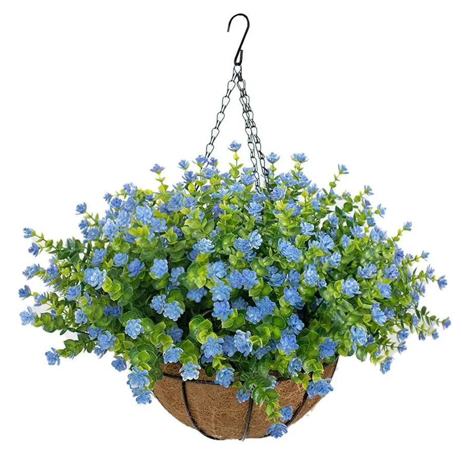 

Подвесная корзина с цветами для улицы, 16 искусственных цветов, выглядящих как настоящие, устойчивые к УФ-излучению, искусственные подвесные растения для веранды, балкона, патио, сада