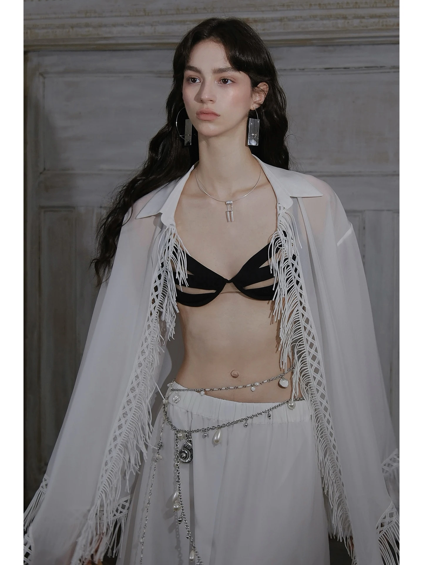 

n Long Silk irt Tassel Trim Inner Wear f Skirt Autumn New Arrival CARIEDO Commute Sle Straight Cut Acetate Fiber