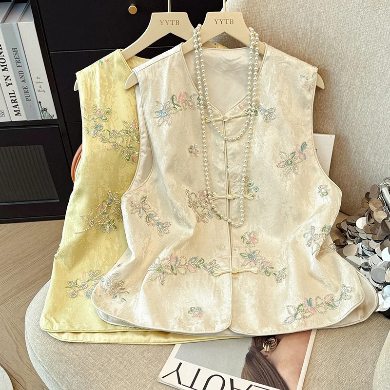 

plus Size Women's New Chinese Sle Set Vest Base irt Top Two-Piece Set Spring Autumn Large Size Commute Sle Single Button