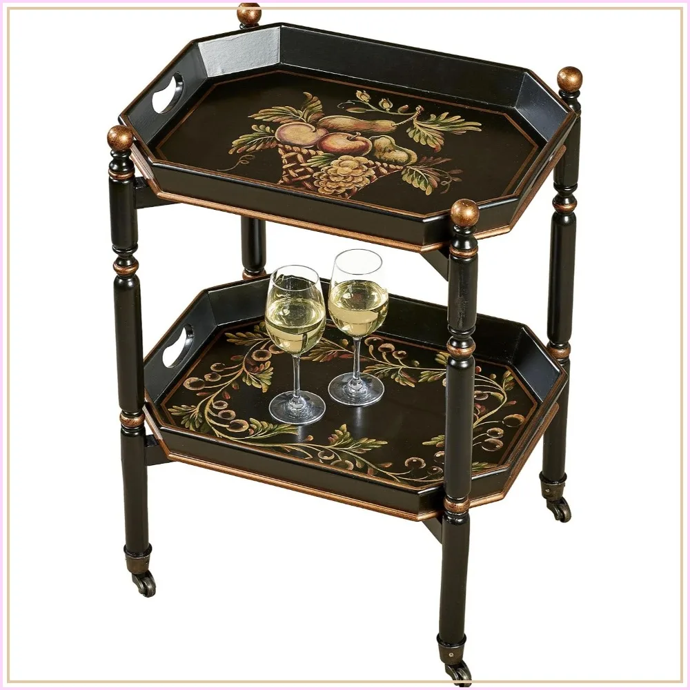 Noble Bounty Serving Cart Black Metal Rolling Bar Cart for Kitchen Dining Entertaining
