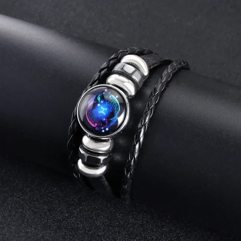 12 Zodiac Signs Constellation Charm Bracelet 팔찌 Men\'s Women\'s Fashion Multi-layer Woven Leather Punk Couple Bracelet Gift Pride