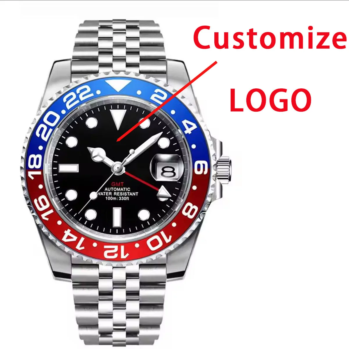 NH34 Watch Customizable Luxury Mechanical Automatic Men's Watch Customization GMT Watch NH34 Movement Watch with Glow Date Watch