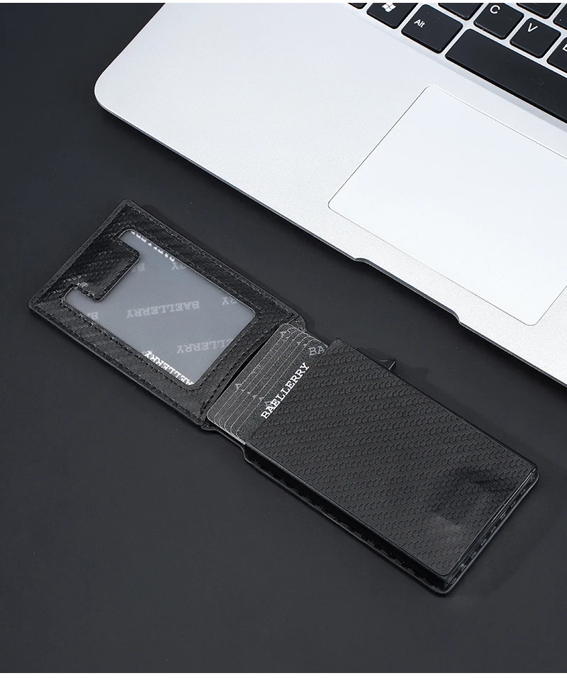 New RFID Men Card Wallets High Quality Carbon Fiber Magnetic Card Bag Photo Holder Male Pop-up Card Clips