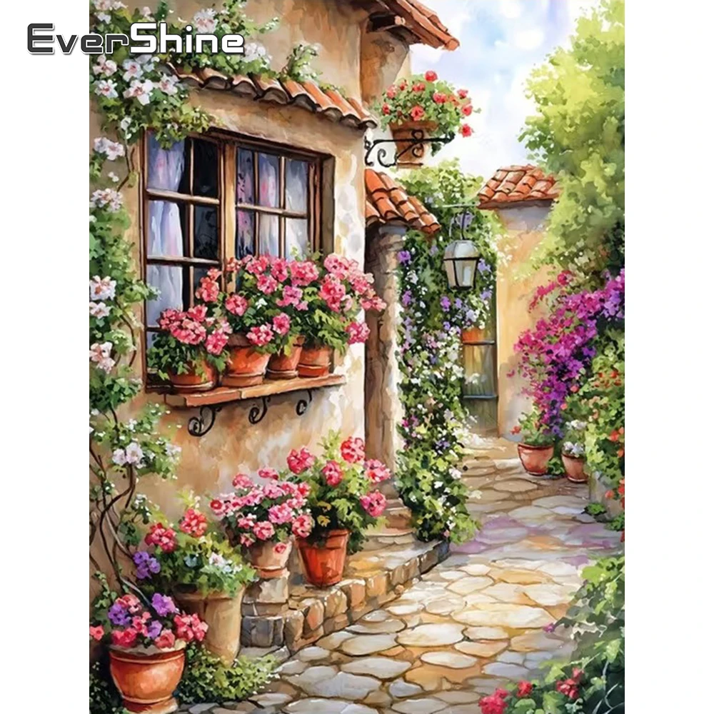 Evershine Diamant-Mosaik Fenster-Landschaft Bastelset DIY Diamantmalerei Garten-Stickerei Vase Wohnzimmer Kunsthandwerk