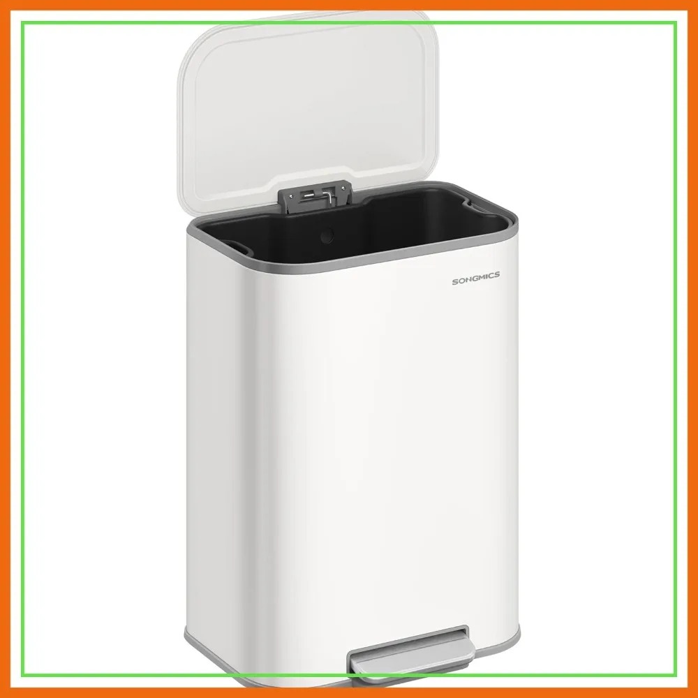 

13-Gallon Stainless Steel Kitchen Trash Can with Soft Close Lid, Non-Slip Pedal, Inner Bucket
