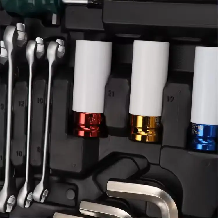 Set Perkakas Reparasi Mobil 142+2, Set Perkakas Tangan 144 PCS, Soket, Kunci Ratchet 72 Gigi, Obeng, Bit, Dukungan OEM & ODM