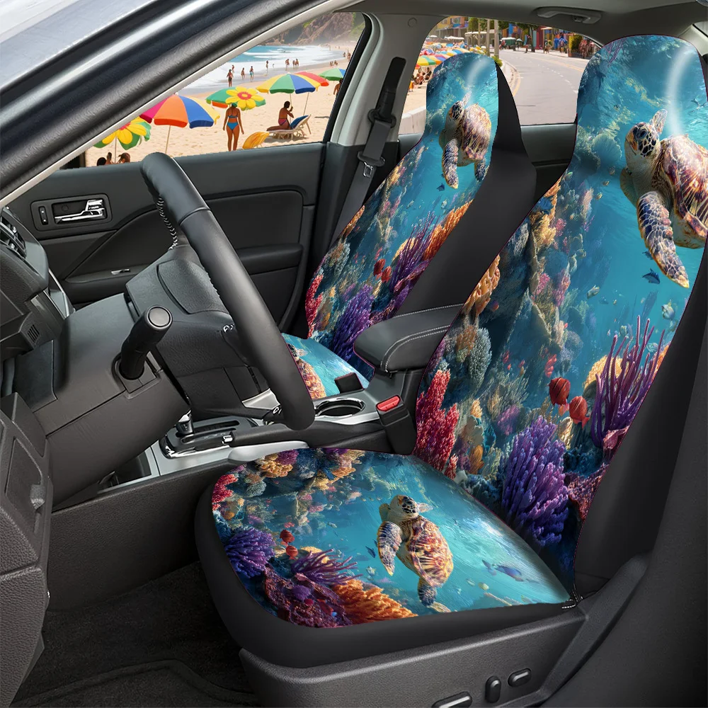 Car Seat Covers - Halloween Christmas New Year Easter Sea Turtle Coral Reef Fish Themed Auto Seat Covers Good Luck Gifts For Fri