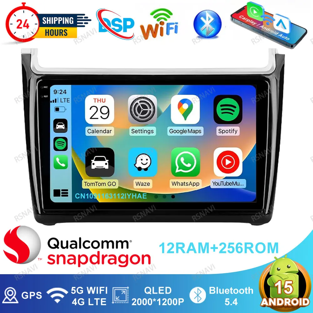 Android 15 Car Radio For Volkswagen VW POLO 5 Sedan 2008 - 2023 Wireless Carplay Auto GPS Navigation Qualcomm 5G WIFI QLED BT
