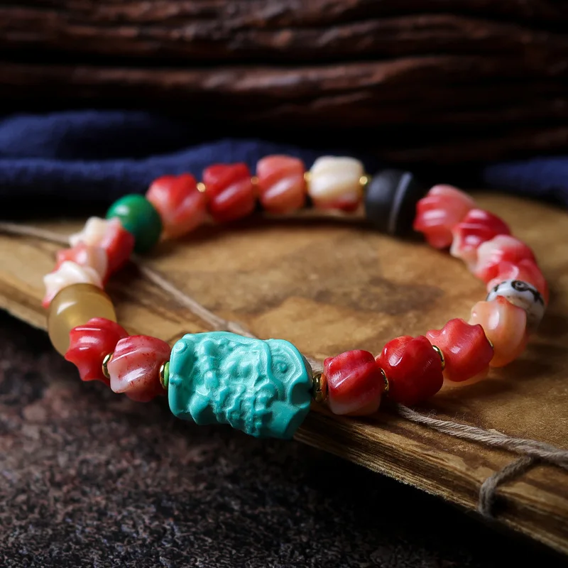 Ethnic full-bead bone flower , Tibetan decorative item, Zhakiram Chinese-style bracelet, enhances complexion