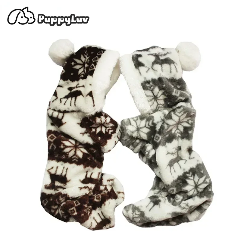 The New Autumn And Winter Snowflake Soft Fleece Dog Clothes Pet Dress Pattern Coral Velvet Deer Christmas Puppy Coat Four Ha