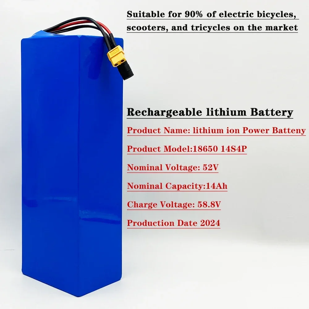 

52V 14S4P battery pack 14000mah 18650 Lithium Battery with BMS for Balance Car, Bike, Scooter, Tricycle