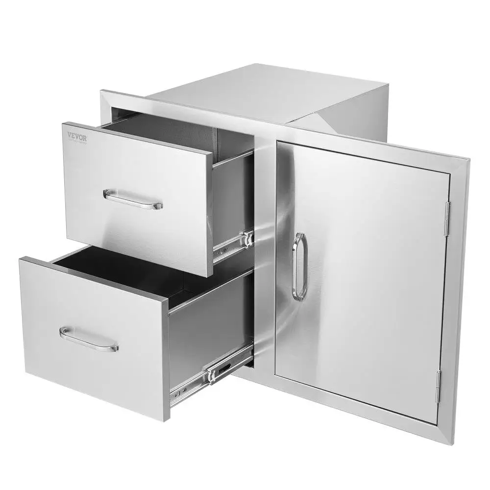 

for outdoor Kitchen Door Drawer Combo with Access Door Double Drawers and Paper Towel Rack Stainless Steel Handles Sturdy