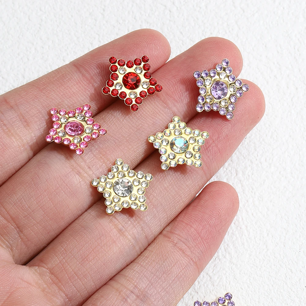 10pcs 15mm Star Rhinestone Beads Gold Color Base Flat Back Sew On Beads for Brooch Bowknot Cufflink Jewelry Making DIY