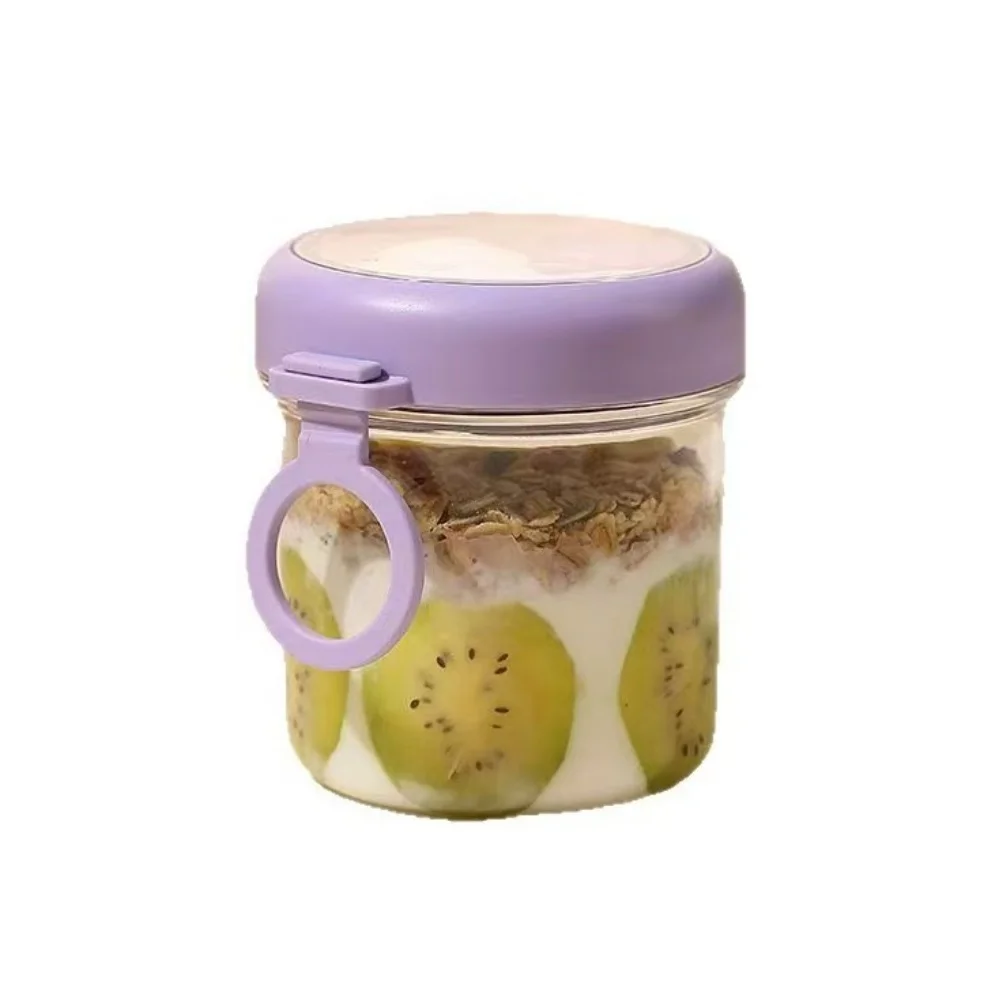 Vaso de vidrio para yogur de boca ancha, tarro sellado, tazas de café, recipiente para avena nocturna con tapa y cuchara, para desayuno, avena, cereal, frutos secos