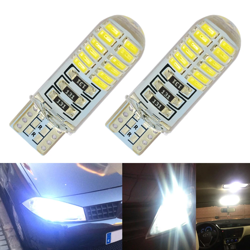 Impermeável Trunk Signal LED Light, Estacionamento Faróis de Nevoeiro, Lâmpada Dome, Auto Styling, Silicone Shell, T10, W5W, DC, 12V, IP65, 24SMD, 10Pcs