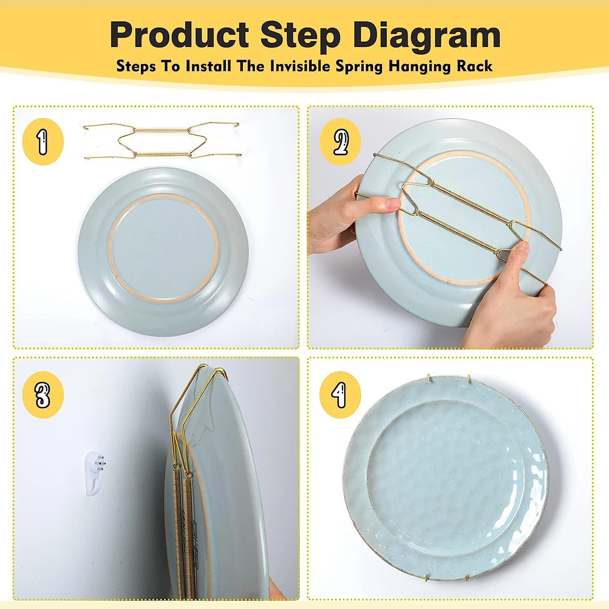 10Pcs 8 10 Inch Plate Hangers W-shaped Dish Pictures Display Holder Invisible Spring Hanging Hook for Home Wall Hanger Decor