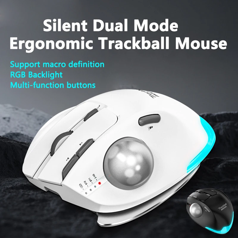 Bluetooth + 2.4G Mute Ergonomische Programmeerbare Tekening Kantoor Verticale Muizen Dual-mode Ergonomische Trackball Draadloze Stille Muis