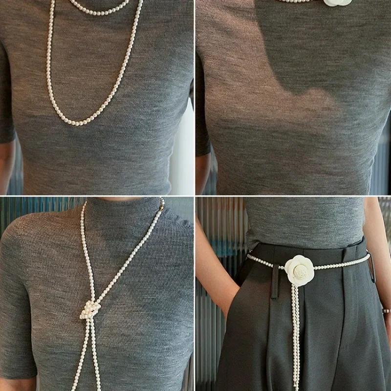 

Long Pearl Necklace Sweater Chain Light Luxury High Sense Stacked Wearing Pearl Necklace Neck Chain Women's New Explosion