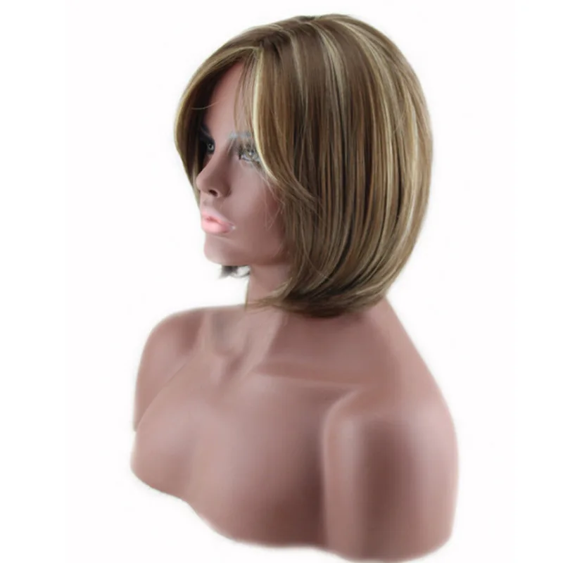 ブラウングラデーションカラーウィッグ レディース ボボスタイル ミドルパート ショート＆ロング斜め前髪 ショートストレートヘア