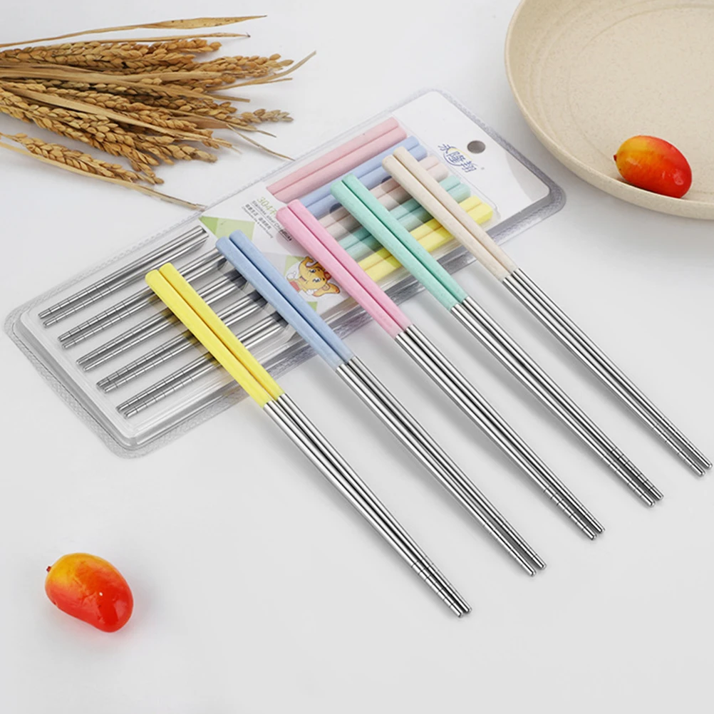 

5 Pairs Stainless Steel Chopsticks Canteen Reusable Cutlery Kitchen Tableware Serving Utensils Supplies Non Slip