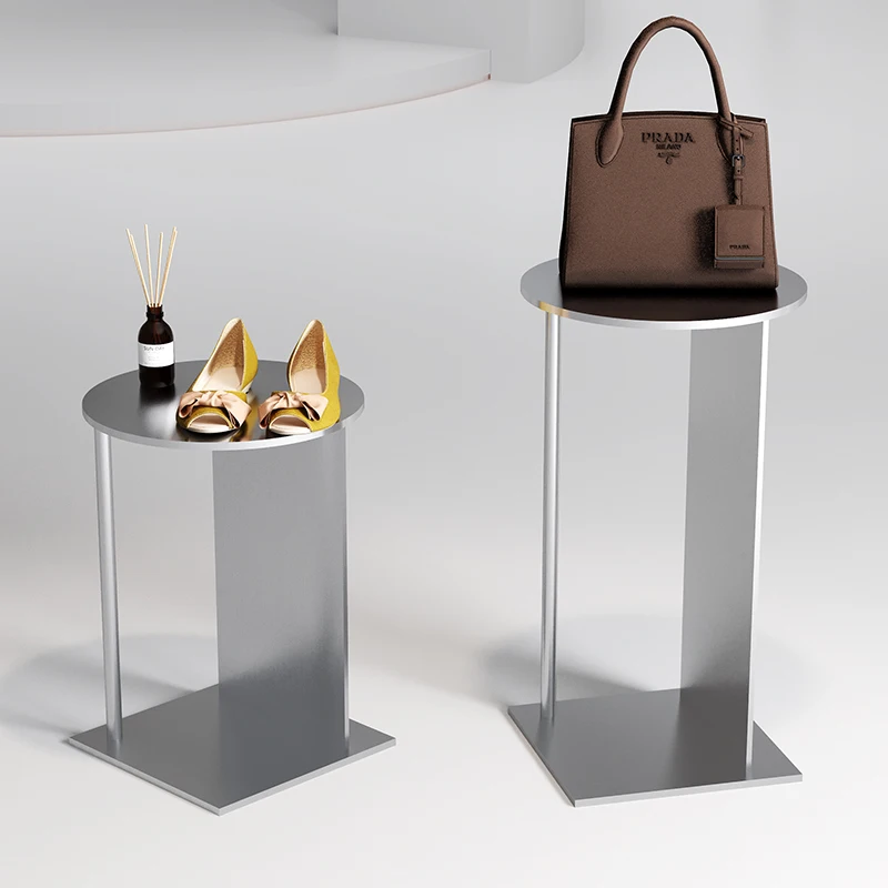 معرض الفولاذ المقاوم للصدأ عرض الجدول تدفق الجدول بوتيك عرض الرف متجر الأحذية نافذة زخرفة متجر الملابس عرض الجدول