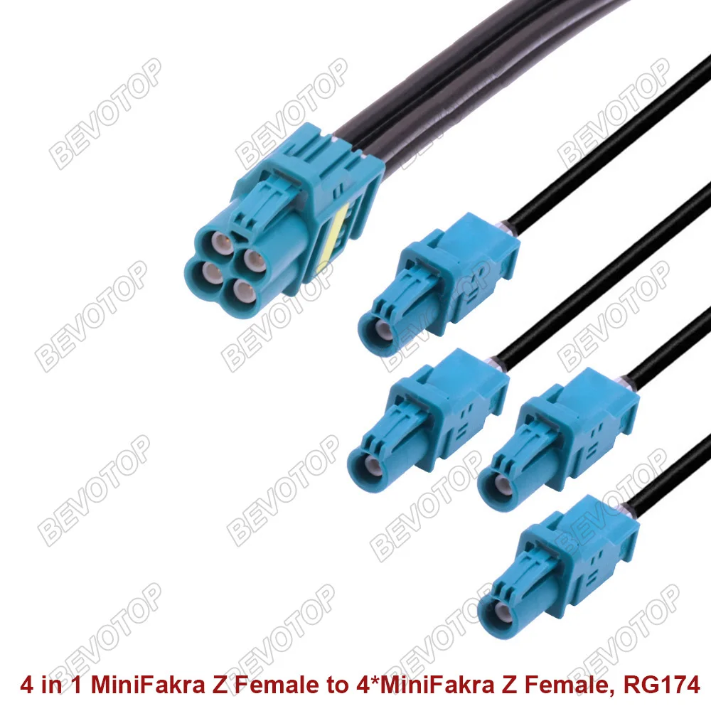 BEVOTOP RSBG Type 4-in-1 MINI FAKRA to 4 Mini FAKRA Male/Female connector RG174 coaxial cable 50 Ohm High Quality