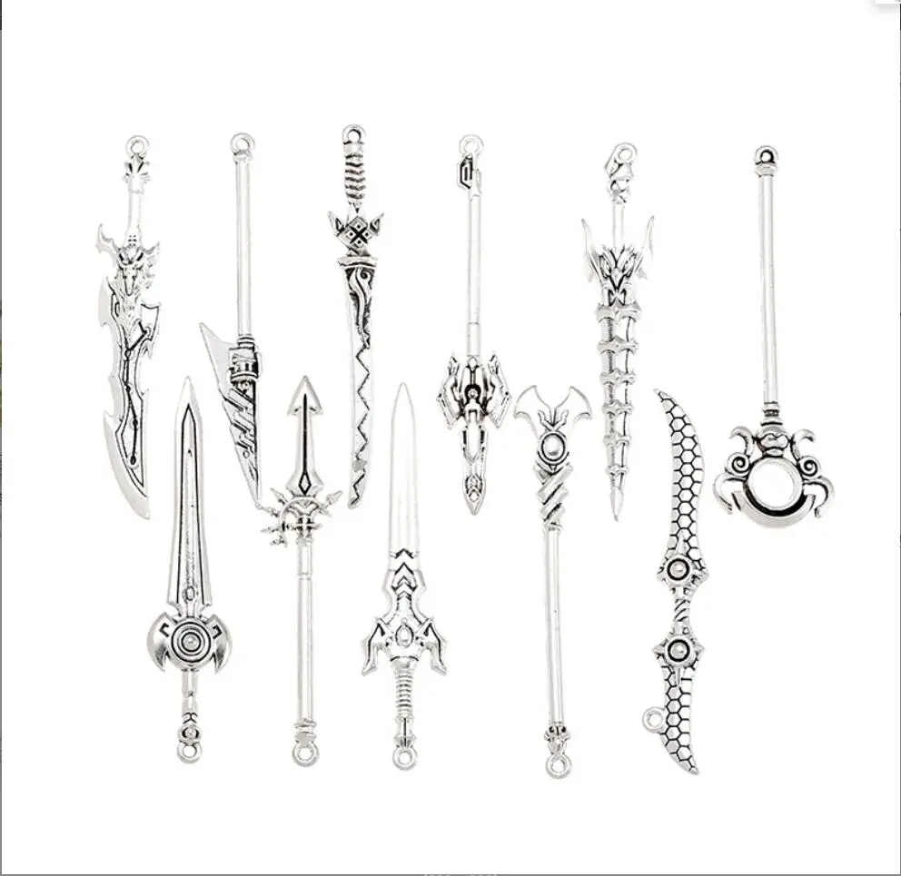 100pcs nice Antique Silver Plated Weapons Spear Sword Charms Pendants For DIY Bracelet Necklace Jewelry Making F0017