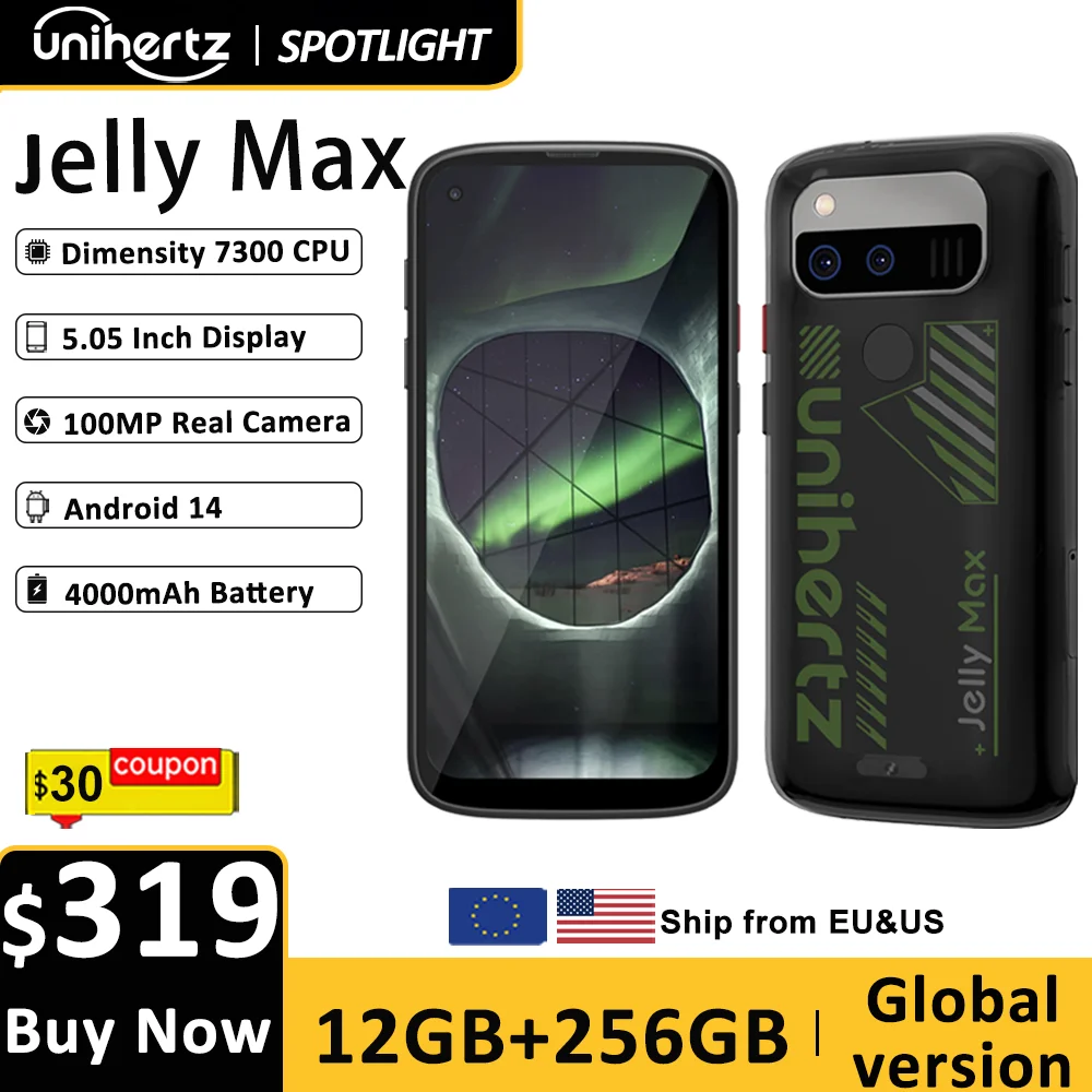 Unihertz Jelly Max 5G Mini Smartphone Android 14 Dimensity 7300 CPU 12GB 256GB 100MP Camera 4000 mAh Battery 5.05