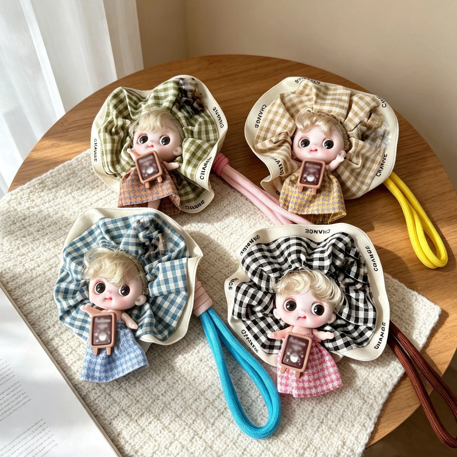 Retro Checkered Skirt Doll Keychain Pendant Curly Hair Joint Moveable Princess Doll Dress Up Toy Exquisite Girl Toy Bag Charm