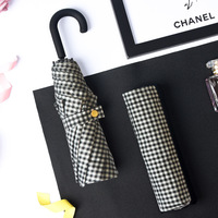 Plaid Printed Curved Handle Folding Sun Umbrella for Men and Women Three-fold Sun Protection and Shade Umbrella