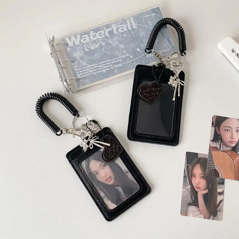 Y2k Black Photocard Holder Keychain Kpop Idol Photo Protector Sleeve Student Id Card Storage Case Student Stationery Supplies
