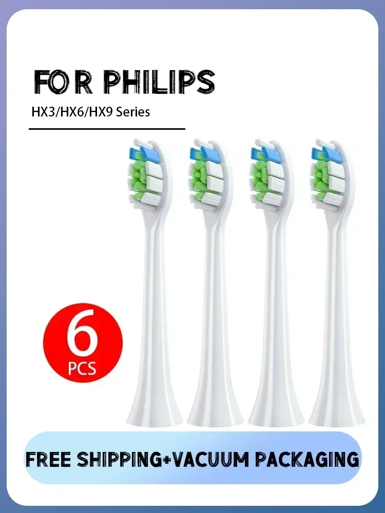 

6PCS Brush Heads for Philips HX3/HX6/HX9 Series Electric Toothbrush Vacuum Sealed Packaged Replacement Toothbrushes Heads