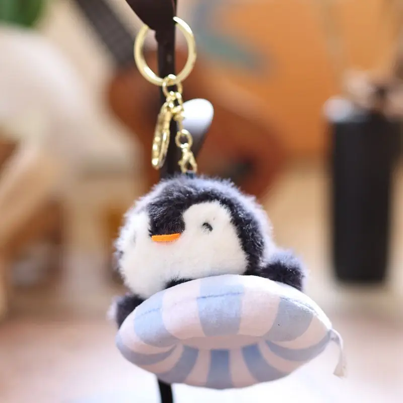14CM Swimming Circle Marine Animal Penguin Dolphin Doll Keychain Pendant Backpack Hangings Decoration Children Plush Stuffed Toy