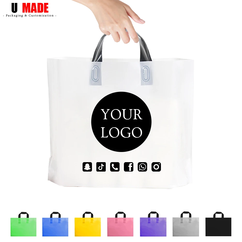 

20/50pcs Custom Plastic Shopping Bags with Logo Personalized Gift Bag with Handles for Small Business Boutique Retail Party