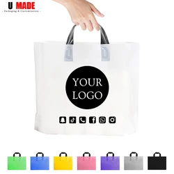 20/50pcs Custom Plastic Shopping Bags with Logo Personalized Gift Bag with Handles for Small Business Boutique Retail Party