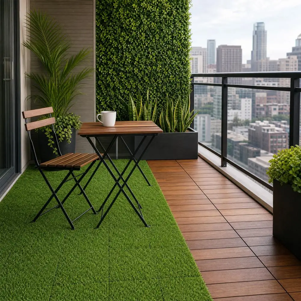 Waterproof Artificial Grass Mat 12x12 Inch Interlocking Faux Turf Tiles Fake Rug for Balcony Patio Deck Dog Potty Pad Home Decor
