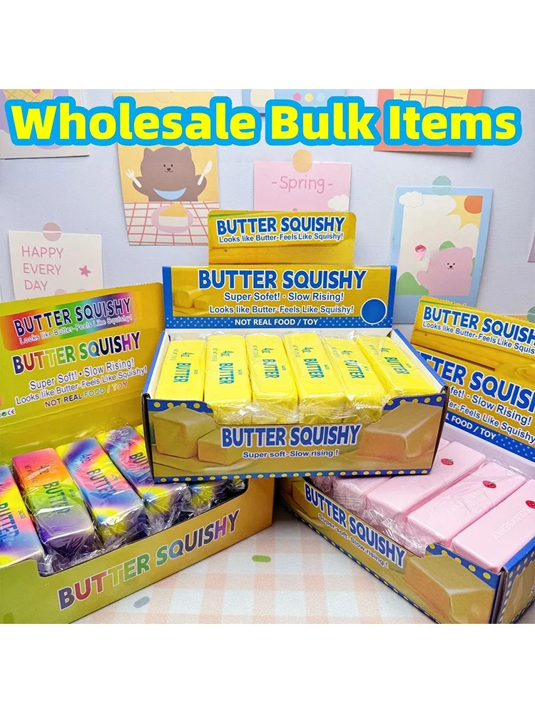 12 Stück Quetschbare Elastische Butterstangen-Fidget-Spielzeuge in Käseform zur Stresslinderung, Lustige Dekompressions- und Scherzartikel, Quetschspielzeug gegen Angstzustände