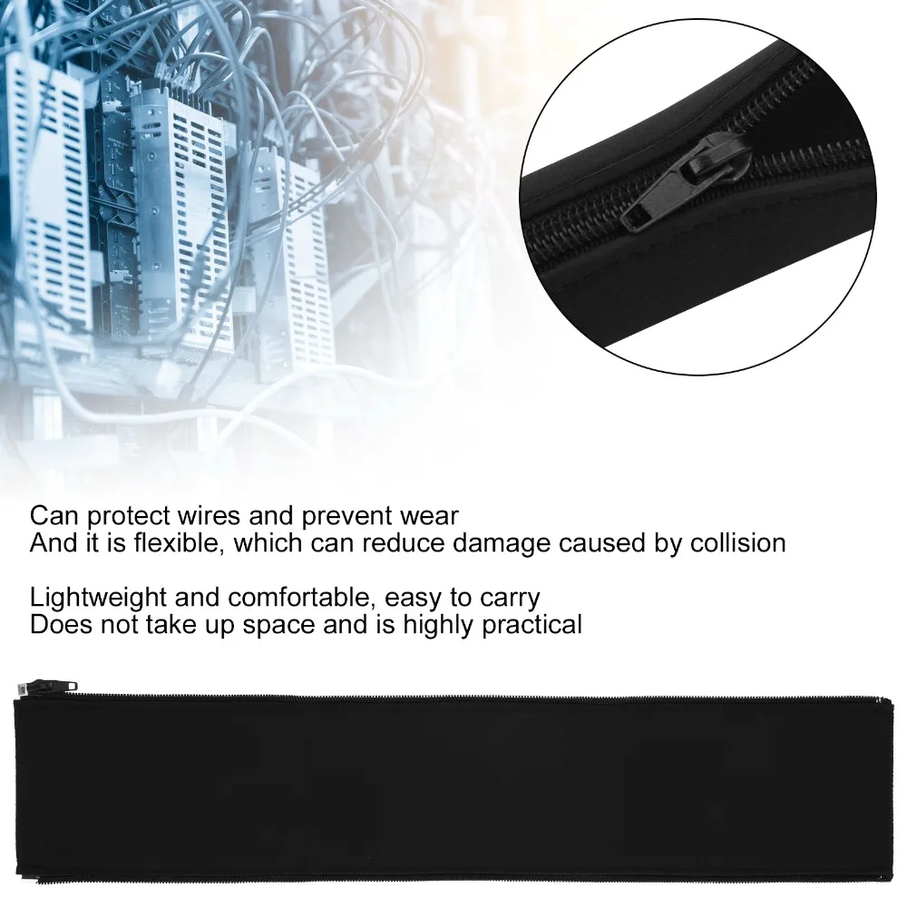Neoprene Cable Management Sleeve AntiShock Design Dustproof Wire Wrap Organizer With Zipper Flexible Cord Wire Wrap