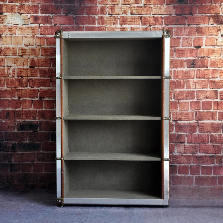Industrial style aluminum leather riveted bookcase vintage storage cabinet furniture cabinet