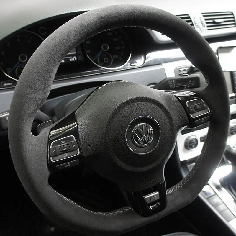 For Volkswagen VW Golf 6 GTI MK6 VW Jetta GLI Golf R20 Tiguan R-Line Braid Suede Car Steering Wheel Cover Protection Accessory