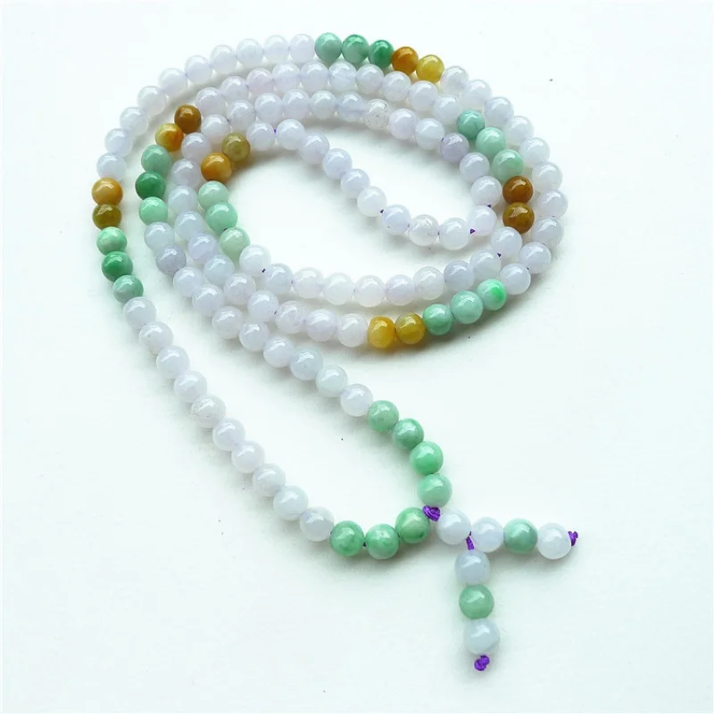 Myanmar Wholesale Ice Glutinous Rice Old Pit Jade Bead Necklace Sweater Chain