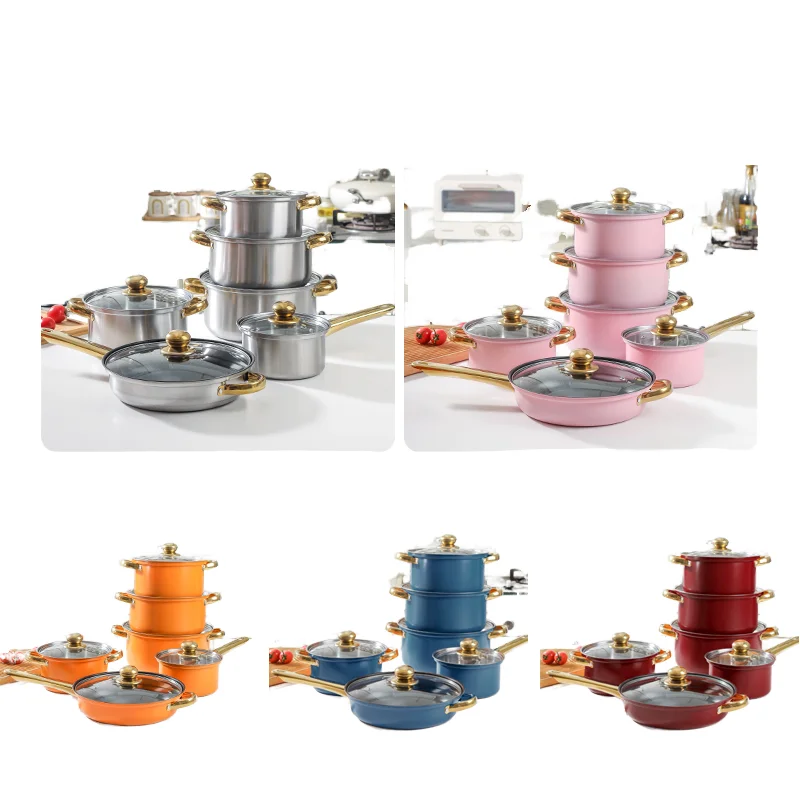 113hot High Quality Stainless Steel Nonstick Cookware Set 12 Pieces a Set of Stock Pot Stew Pan Cooking Pots Frying Set