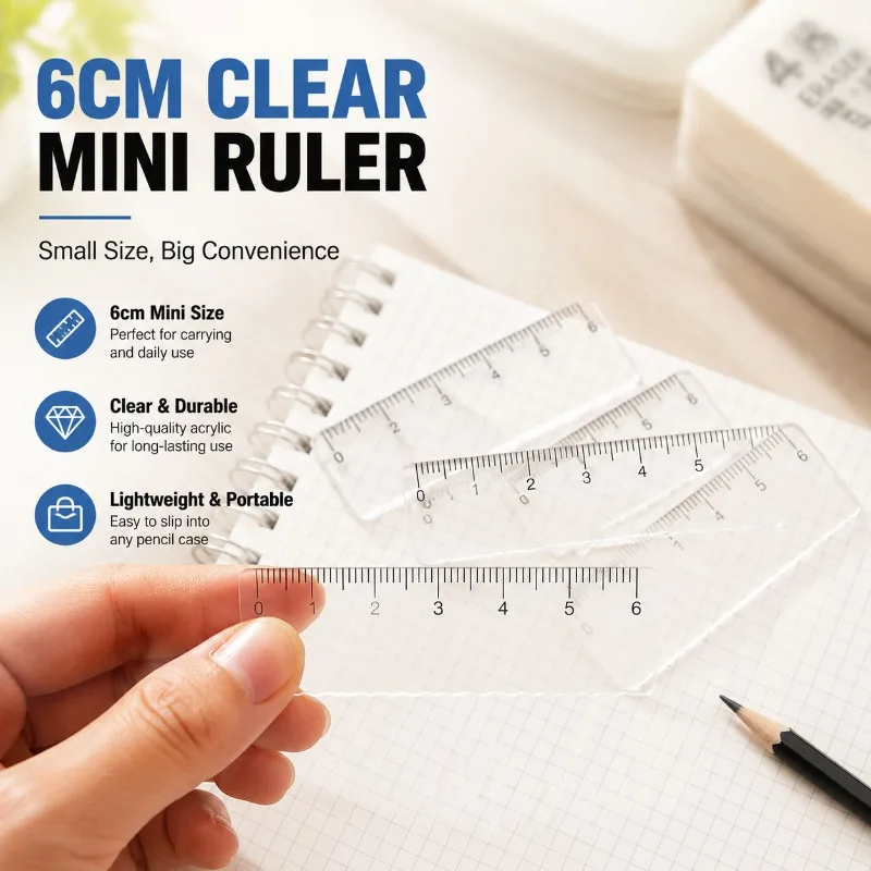 Transparent 6cm Mini Acrylic Palm Ruler with Wavy Edge Multifunctional Portable Straight Scale Student Drawing Tool Lightweight